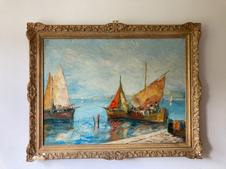 Theo/Jean Cordet – “Mediterranean Harbour” – Original Oil on Canvas