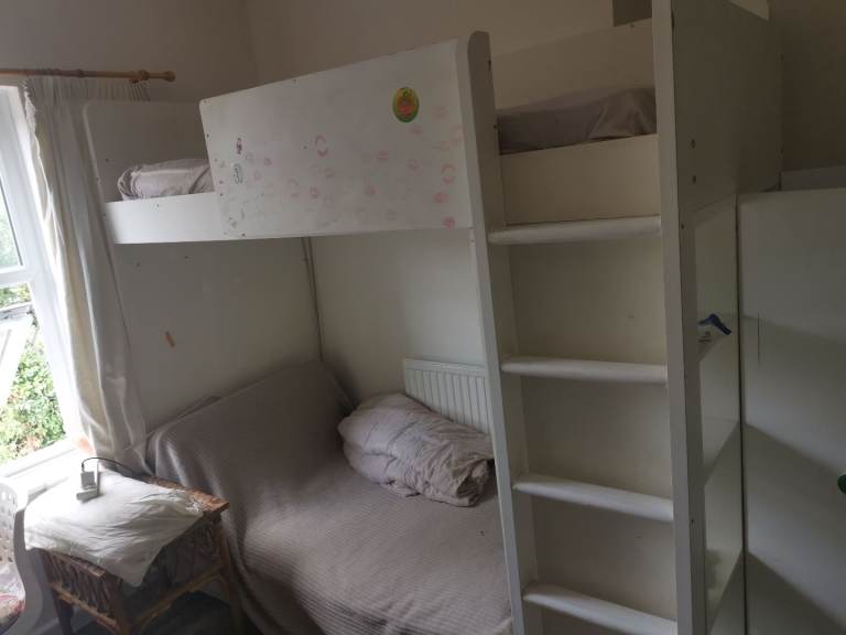 Free White Bunk Bed Frame with Ladder –and desk  Good for Kids' Room