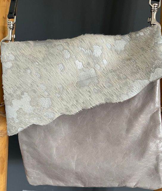 Owen Barry large, grey, leather, animal-print crossbody bag 