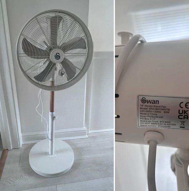 Swan Nordic Fan 16 Inch White & Wood Effect