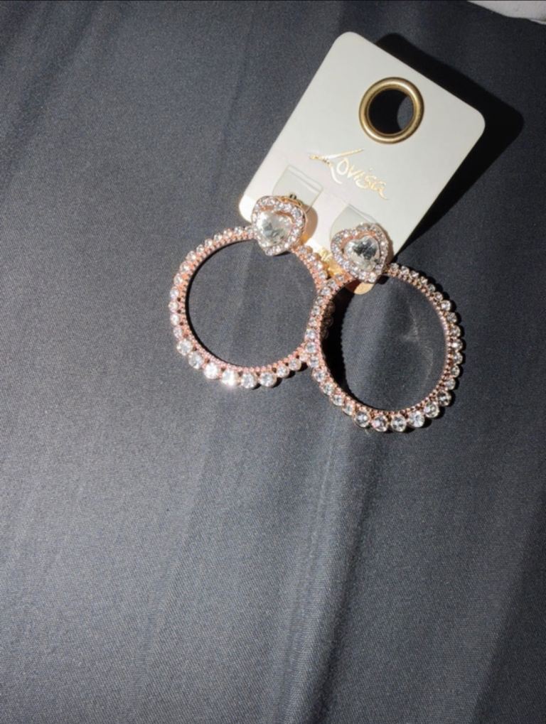 New Rose Gold Hoop Earrings with Clear Stones