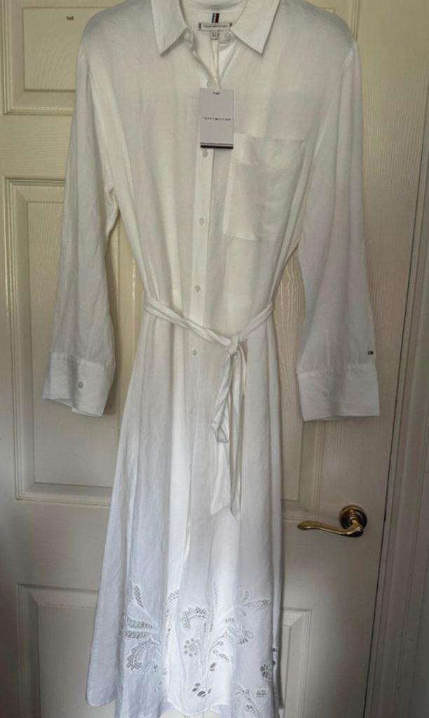 New Tommy Hilfiger White Shirt Dress with Belt – Size S