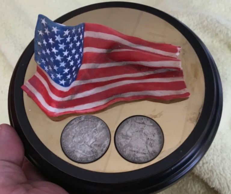 US Flag & 2 x Half Dollar Coin Display Plaque silver spot alone £30
