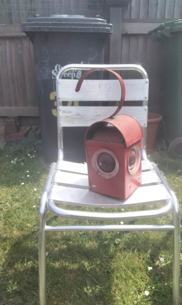 Vintage Red Metal Lantern – Garden or Decor Piece