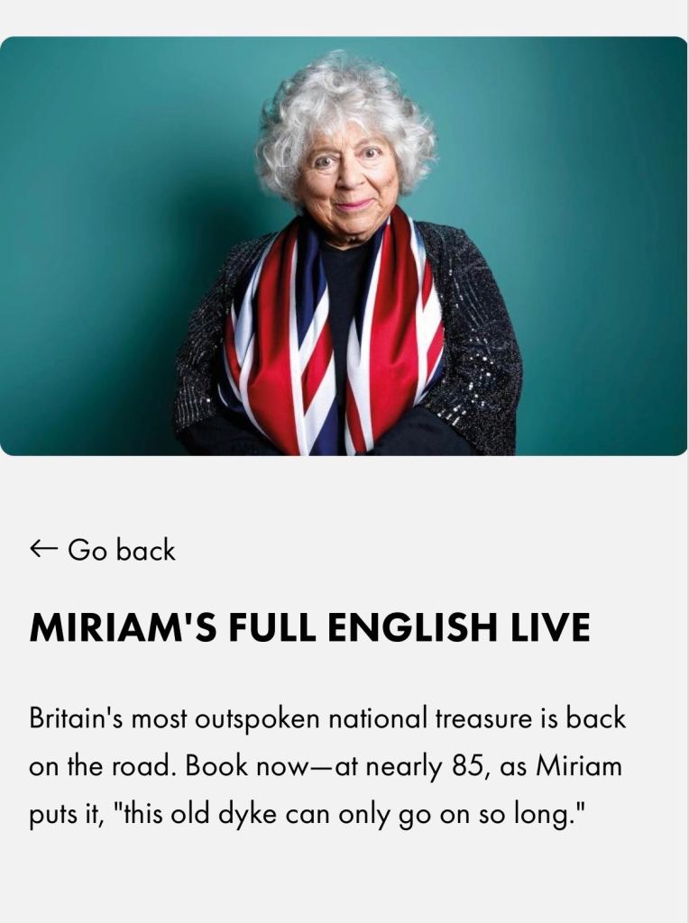 Miriam Margolyes Live Show Tickets - Glasgow, 4th October.  Miriam's Full English Live