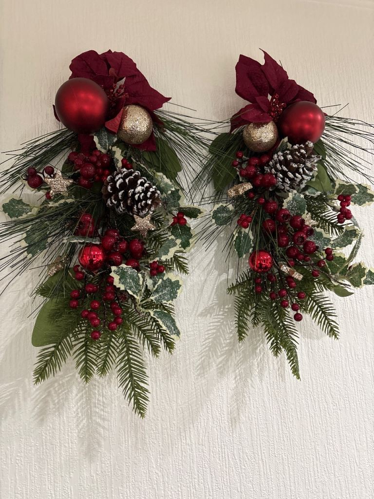 Pair of Christmas Swags with Berries and Pinecones