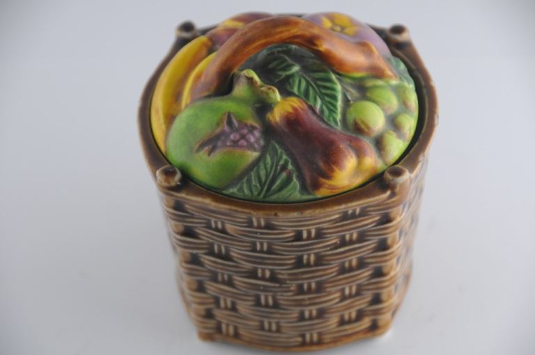 Vintage Jam Pot Early Japanese Marutomoware Ceramic Fruit Basket Collectable Home Decor