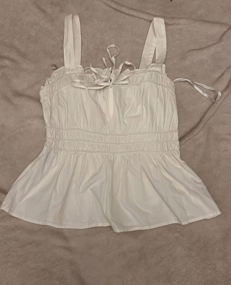 Primark White Cotton Shirred Peplum Top - UK Size 12, Good Condition