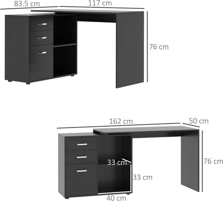 L-Shaped Computer Desk with Storage for home – Black 