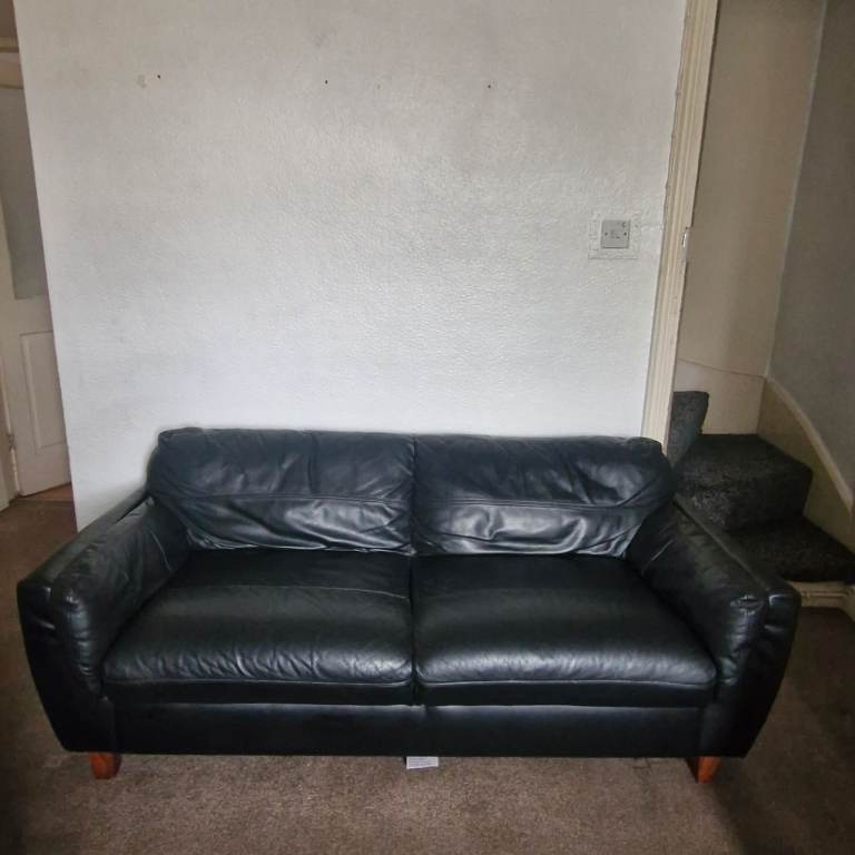 Black Leather Two-Seater Sofa