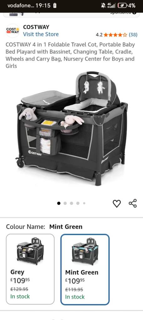 Costway 4 in 1 travel cot in mint blue 