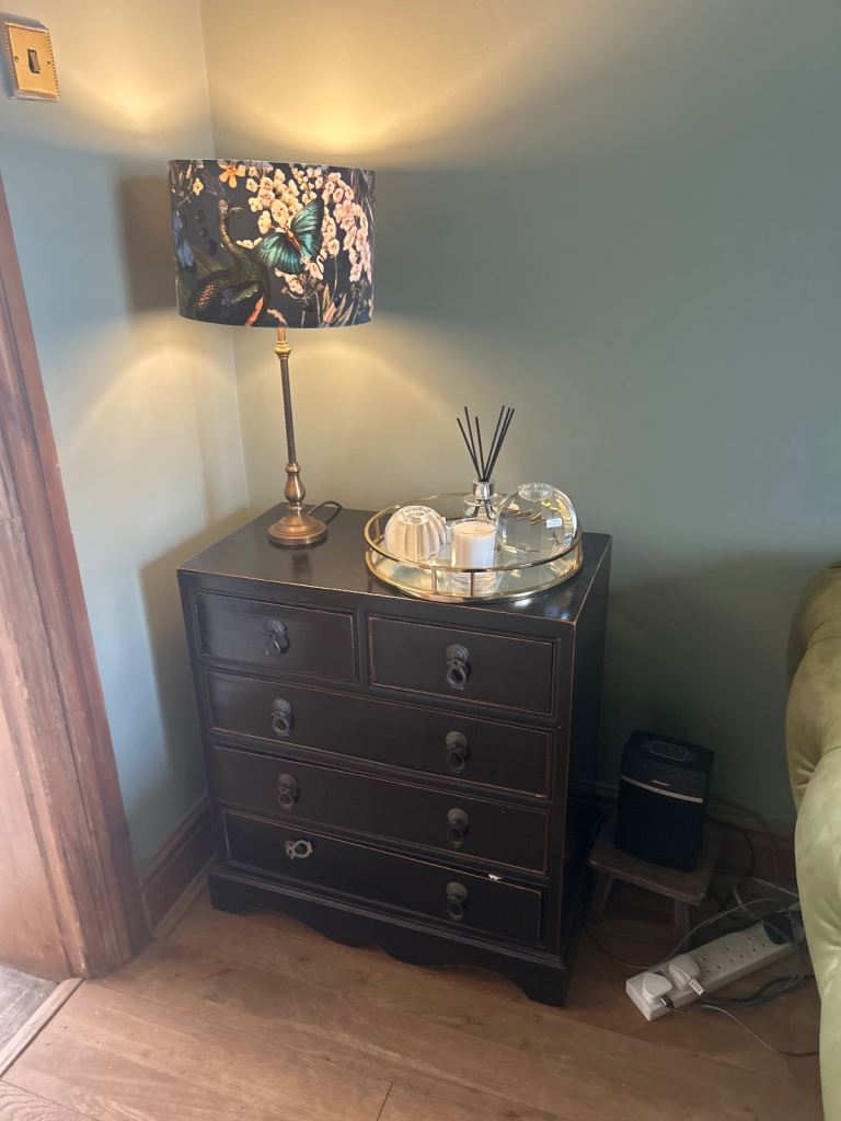 Dark Wood Chest of Drawers with Brass Handles – Good Condition