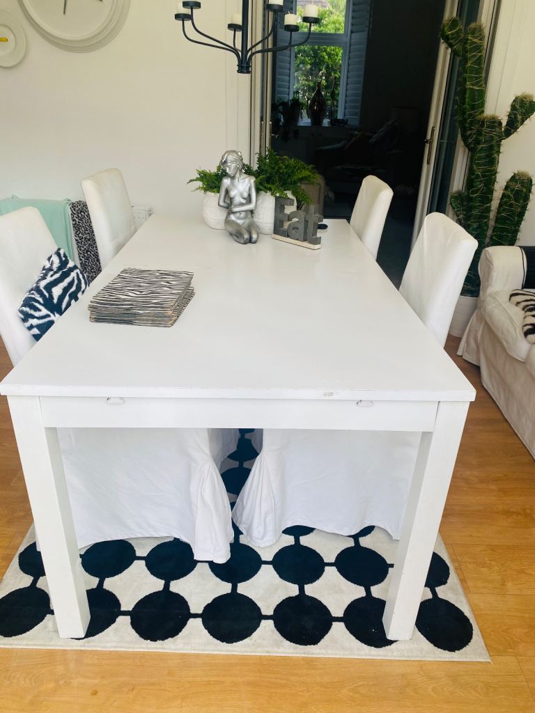 IKEA Bjursta Extendable Dining table and 6 upholstered dining chairs