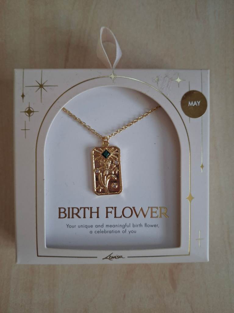 Gold Plated May Birth Month Flower Pendant Necklace.