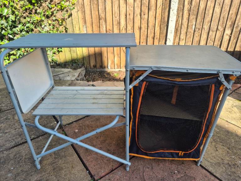 Camping cooking stand with cupboard