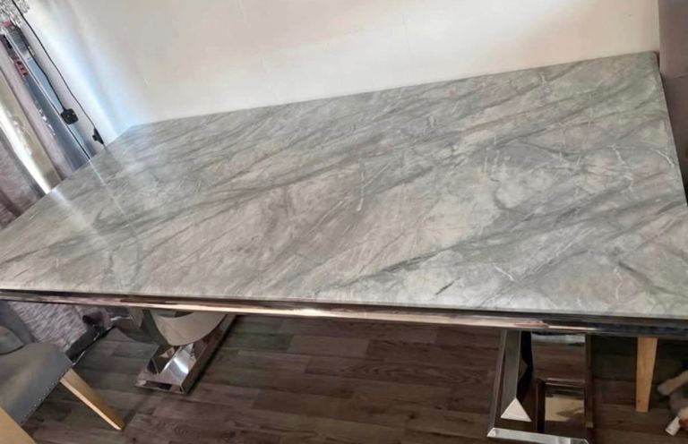 Marble Dining Table with Chrome Base - Fair Condition