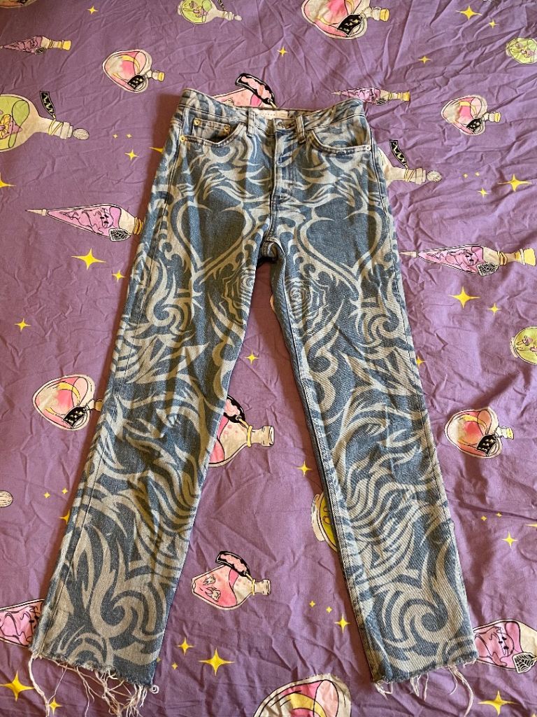 Topshop tattoo print blue jeans - 8