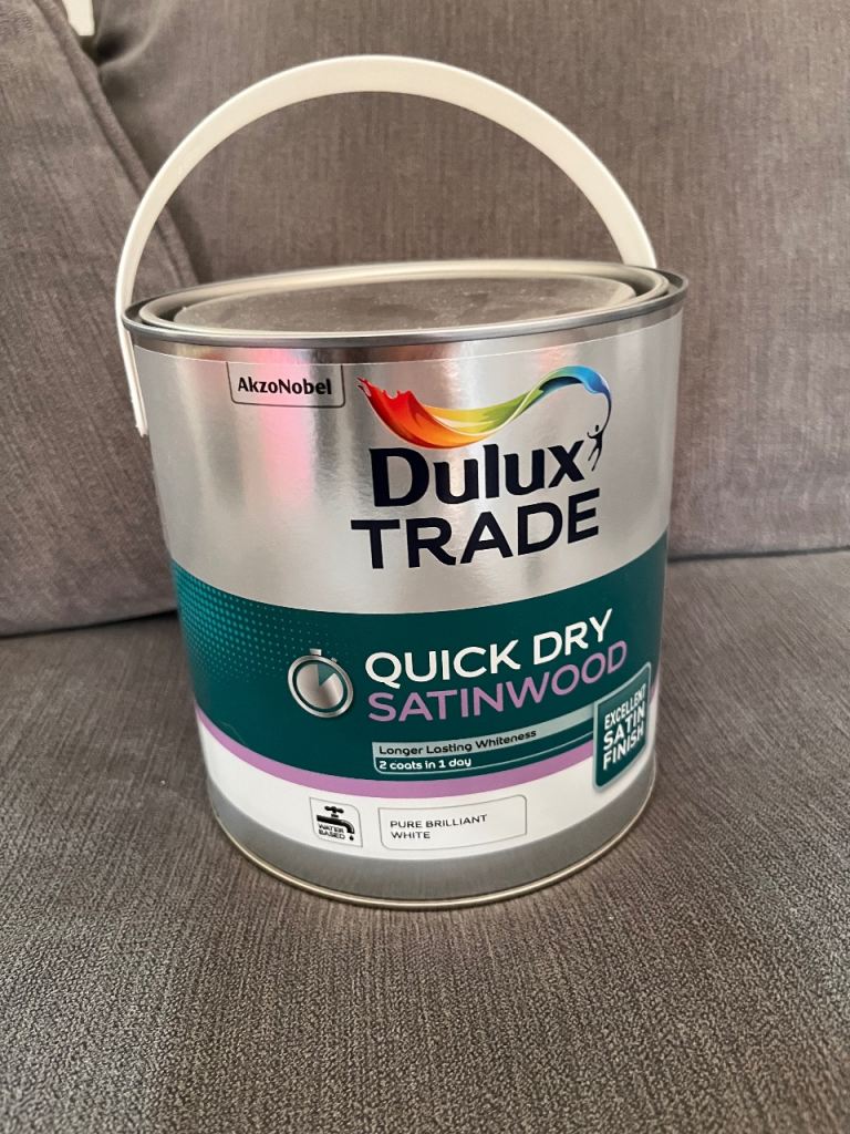 New Dulux TRADE Quick Dry Satinwood Paint - Pure Brilliant White 2.5L