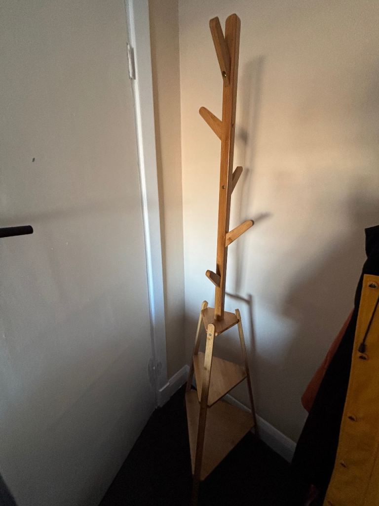 Wooden coat rack with shelves – great condition