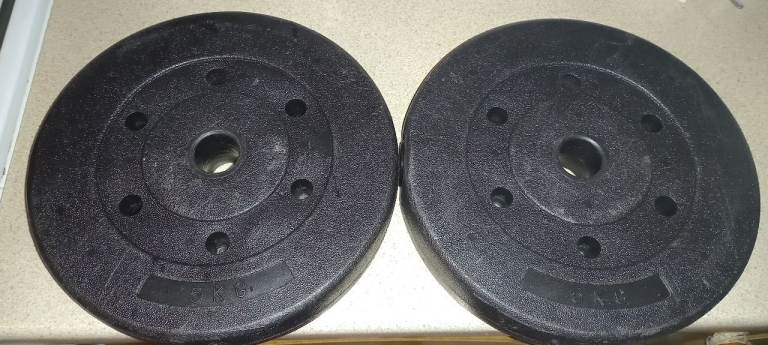 2 Vinyl 5kg Dumbell/Barbell Wieghtsr 