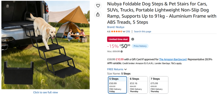 Niubya Foldable Dog Steps & Pet Stairs for Cars