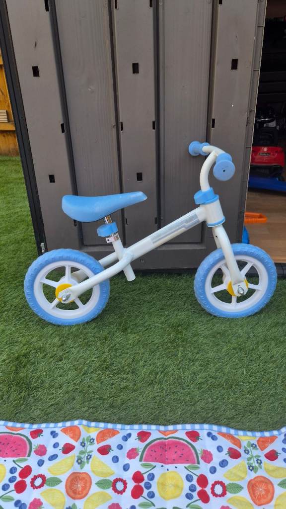 Kids Balance Bike – White and Blue, Good Condition
