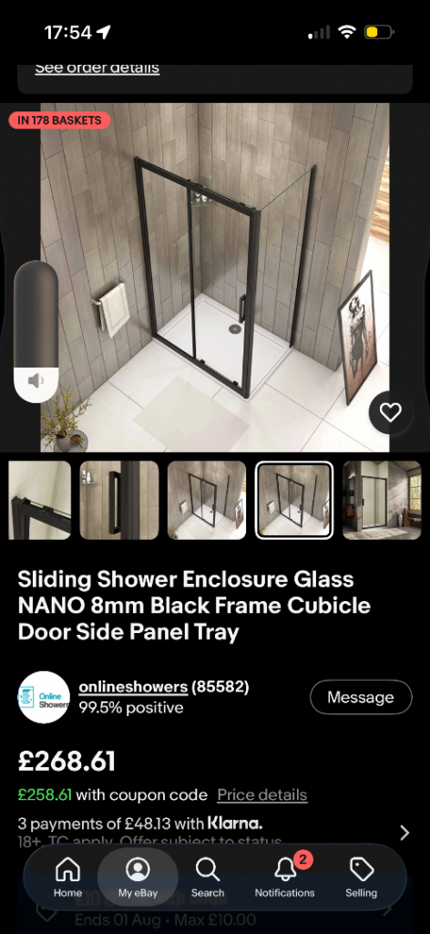 AICA 8mm Black Frame Shower Enclosure - Brand New