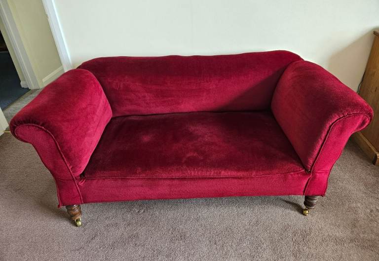 OPEN TO OFFERS - Antique Burgundy Velour Drop-Arm Settee