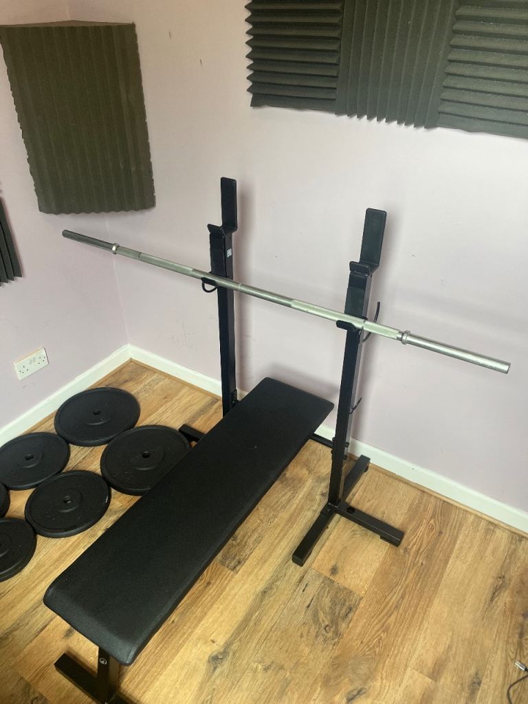 100KG Cast Iron Weight Set + Bench Press + Barbell Home Gym Setup