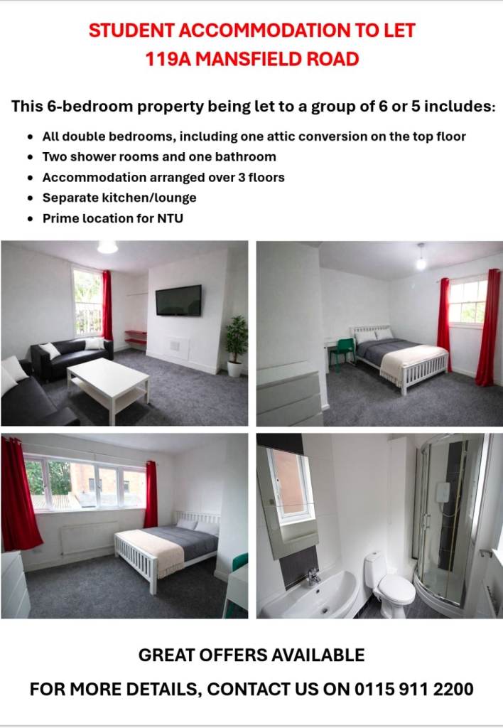 6/5 BED STUDENT ACCOMMODATION TO LET NG1