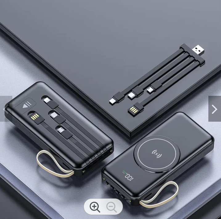 30000mAh Wireless Magnetic PowerBank, With 4 Cables, BLACK