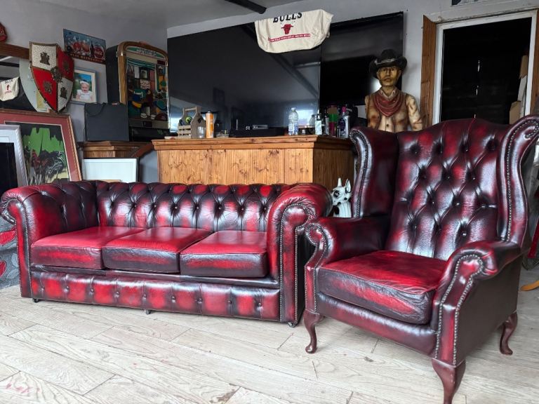 Chesterfield sofa and Queen Anne chair 