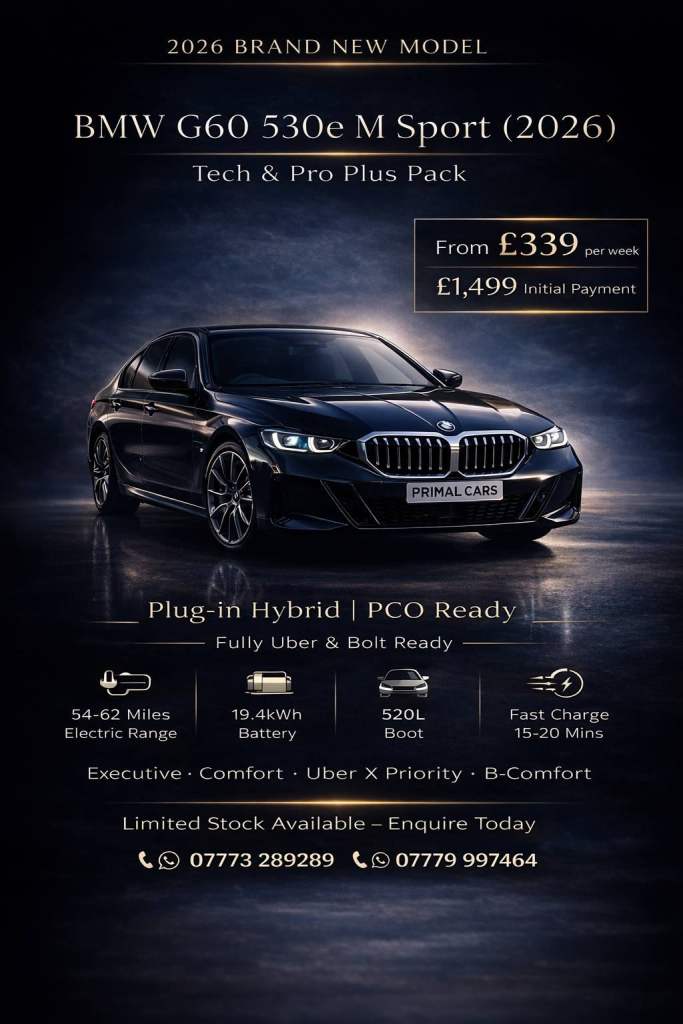 EXECUTIVE PCO READY BMW G60 530 e M Sport UBER-WHEELY- APPROVED