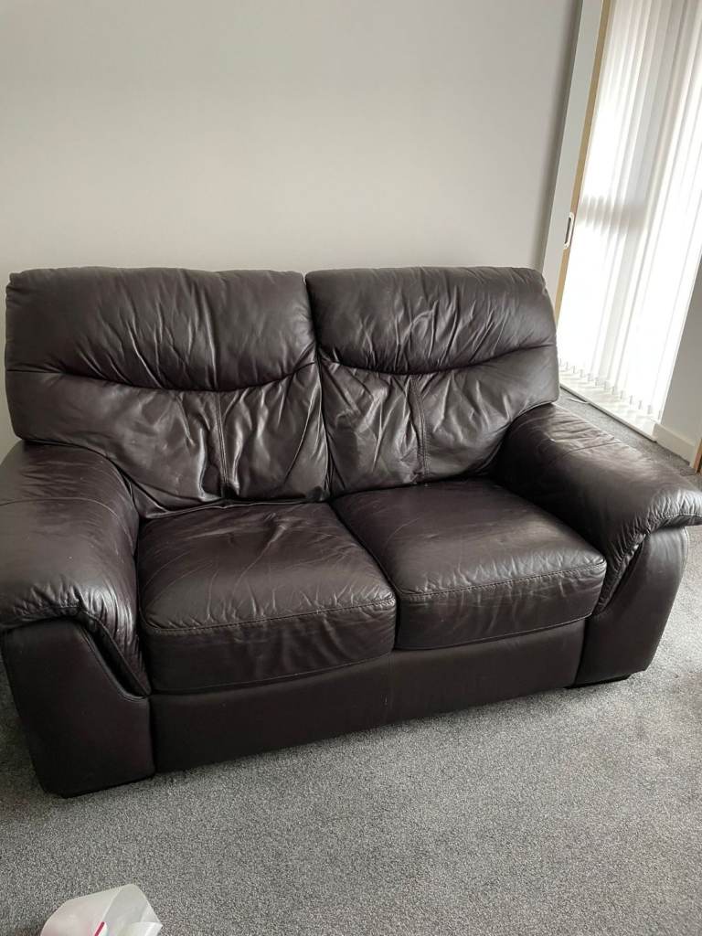 Free brown leather 2 seater and chair