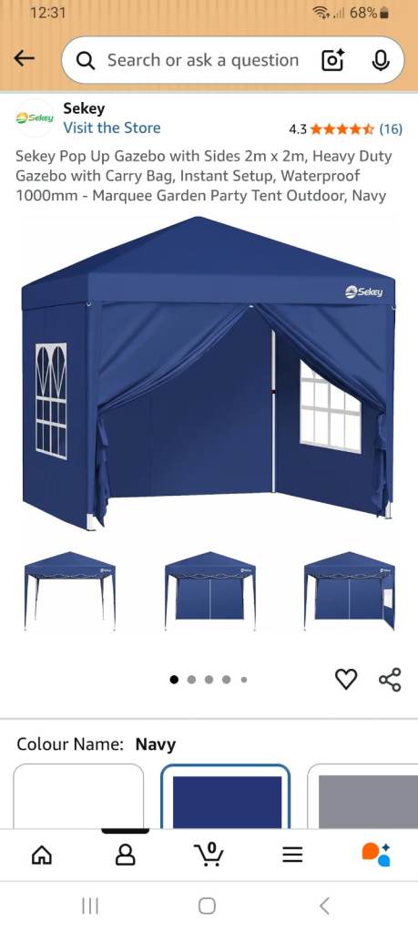 For sale, Sekey Pop Up Gazebo with Sides 2m x 2m – Navy, New