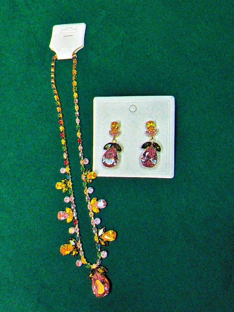 Colourful zircon water drop necklace 