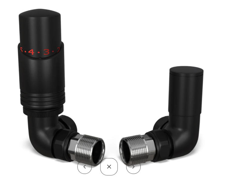 Talus Bold - Black Thermostatic Radiator Valve & Lockshield Corner 15mm