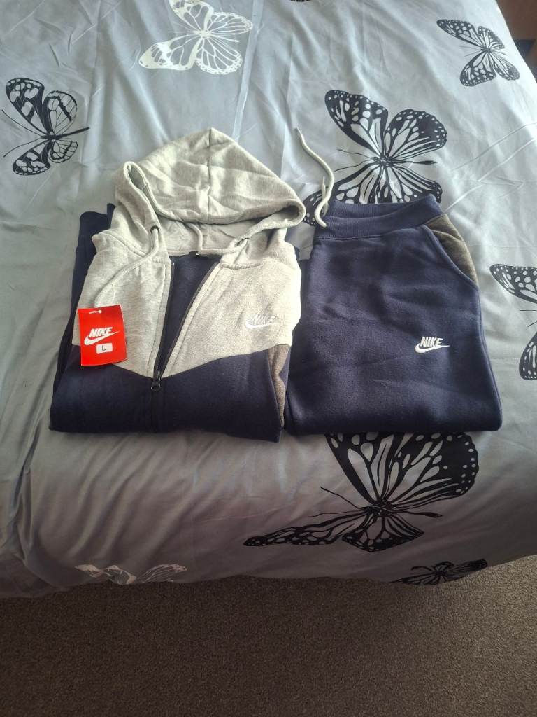New Nike Blue and Grey Hoodie and Joggers Tracksuit - Size L