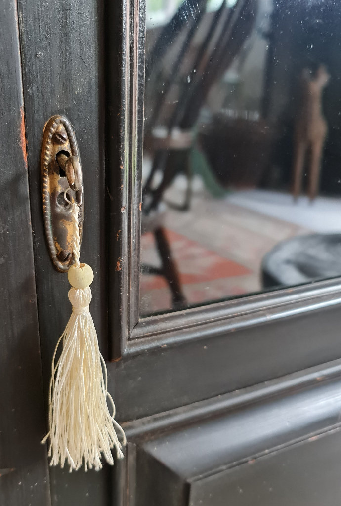 Antique Cupboard Glazed Front, Drawer, Shelves & Working Lock