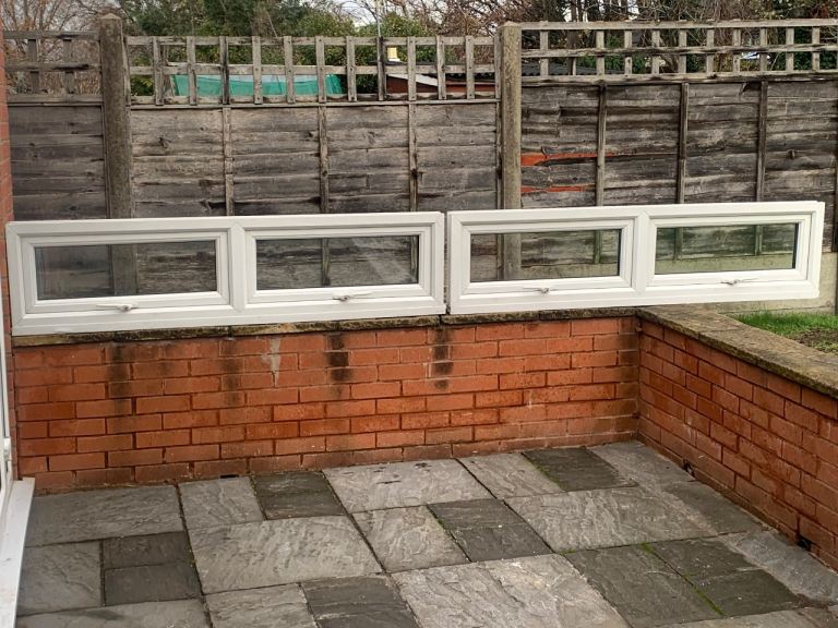 UPVC DOUBLE GLAZED WINDOWS X 2 IDENTICAL BOTTOM OPENERS 177.5cm WIDE 45cm HIGH