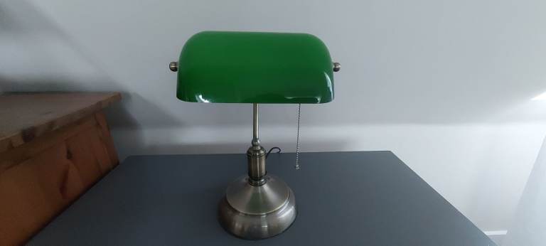 Banker / Office Table Lamp - Brass/Green