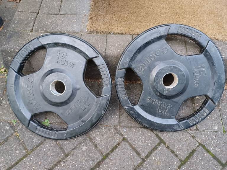 image for 2 x 15KG EVINCO OLYMPIC TRI GRIP WEIGHTS PLATES SET - 2 Inch Holes