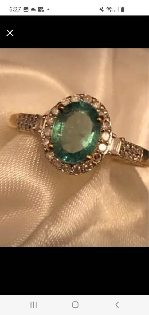 9Ct Gold Ring Size T Kagen Zambian Emerald 8x6 Diamonds New