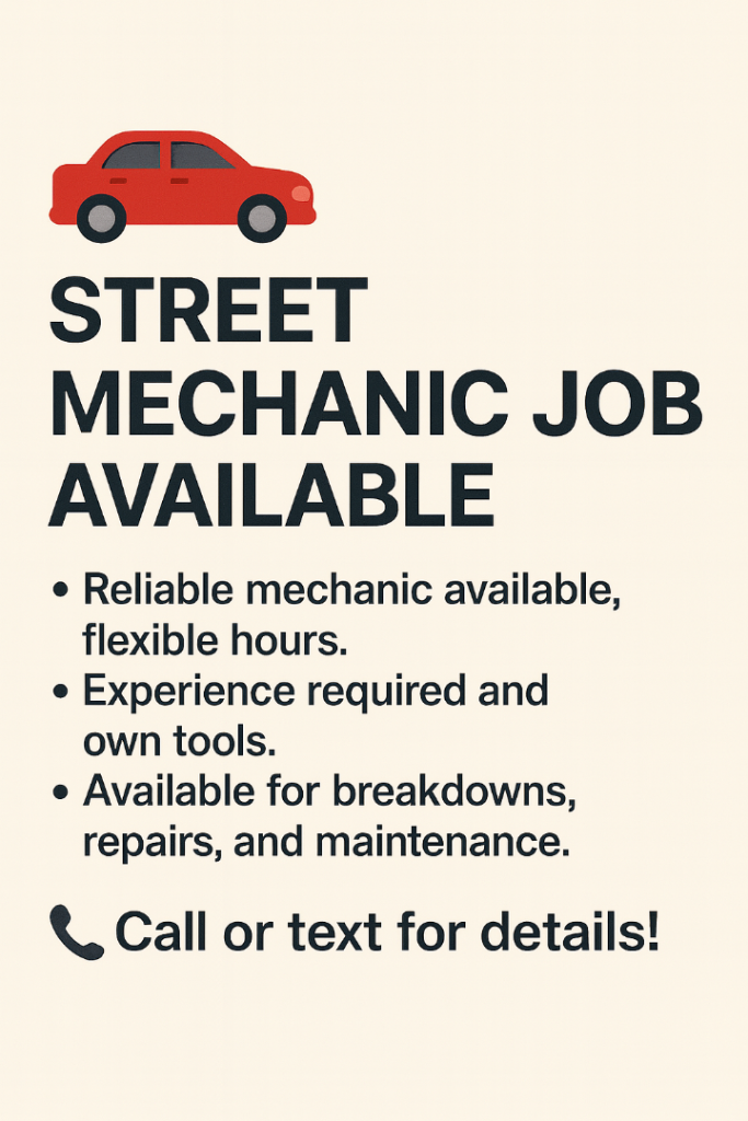 Street mechanic Job available 