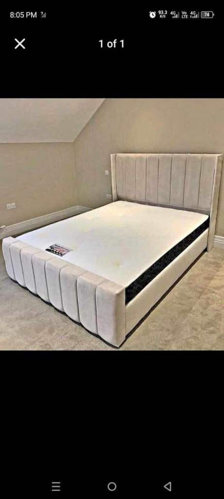 Luxury Plush Velvet Wing Bed With Mattress – All Sizes Available – Fast Delivery
