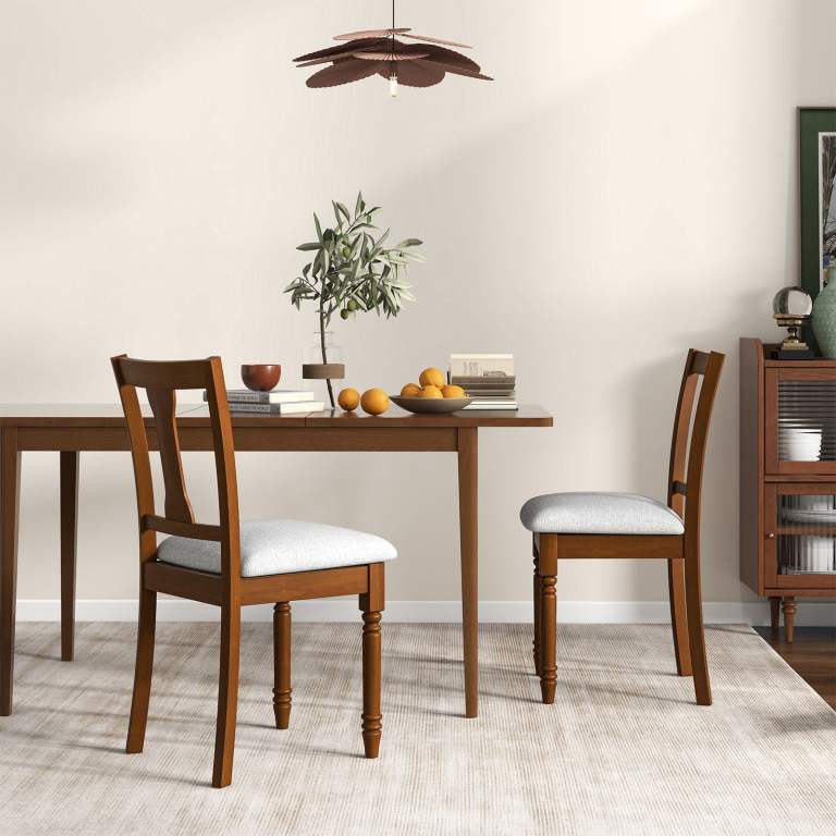 BRAND NEW SET OF 2 COSTWAY WALNUT LINEN DINING CHAIRS WITH STORAGE