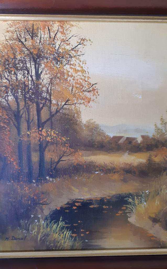 Henry Daniel / H. Daniel original signed painting on canvas river scene