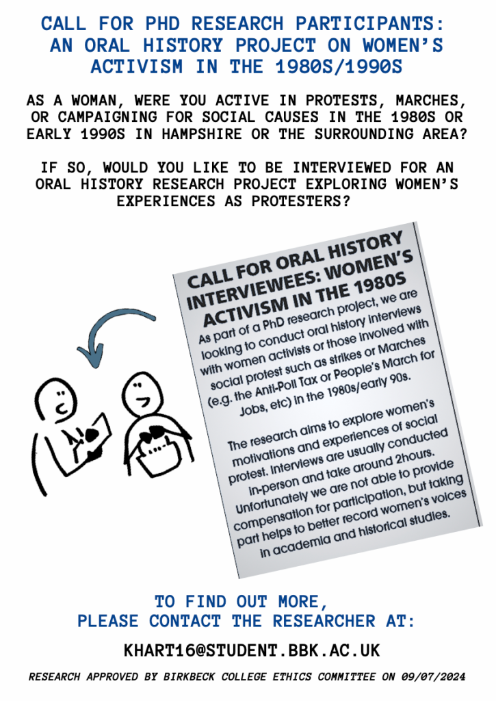 Call for oral history interviewees: women's activism in the 1980s/90s