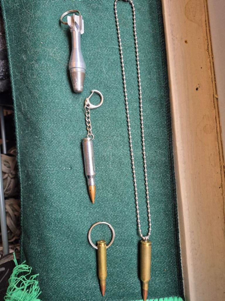 Bullet and Bomb Shaped Keyrings and Necklace – Metal