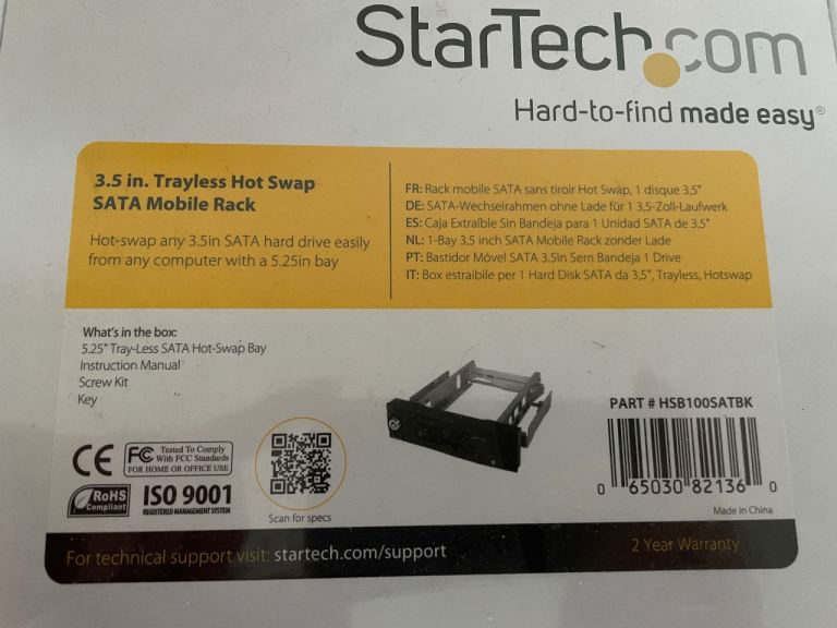 StarTech 5.25" HSB100SATBK Tray-Less Hot Swap SATA Mobile Rack for 3.5" Hard Drive